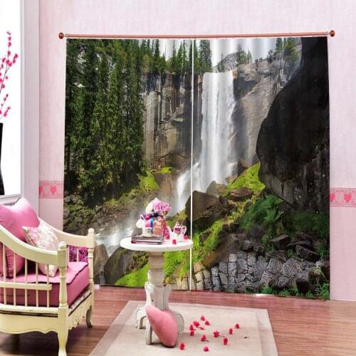 Custom Forest Waterfall Printing Window 3D Curtains Stylish Living Room Bedroom Blackout Window Curtain 2 panels with Hooks