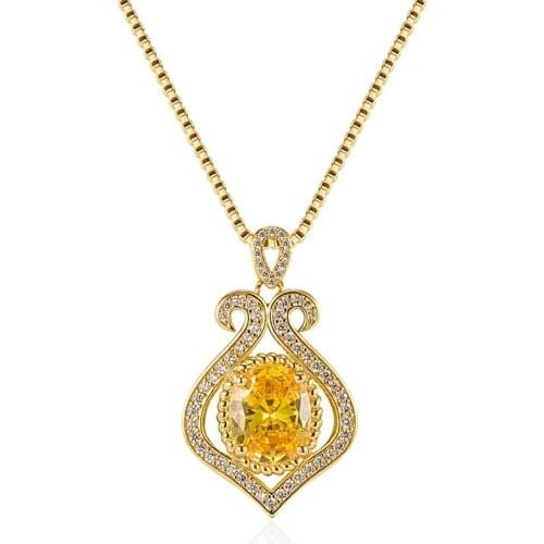 Gold Plated Luxury Necklace Female Full Rhinestone Citrine Heart Pendant Imitation Natural Color Treasure Pendant Clavicle Chain
