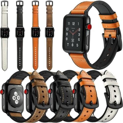 Genuine Leather & Silicone Replacement Strap Band For Apple Watch Series 5 4 3 2 1 38mm 42mm 40mm 44mm