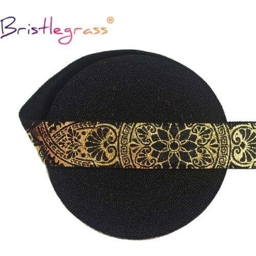 BRISTLEGRASS 50 100 Yard by Roll 5/8" 15mm Lotus Flower Vine Foil Print Fold Over Elastics FOE Spandex Band Hair Tie Sewing Trim