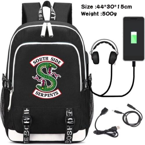 Riverdale South Side Snake Backpack USB Charge Rucksack Teen School Bags Mens and Womens Casual Laptop Knapsack