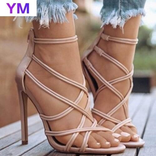 Sexy Sandals for Women Open Toe Strap Ankle Cross Strap Sandals High Heel Sandals Zipper Wedding Dress Shoes Open Toe Shoes