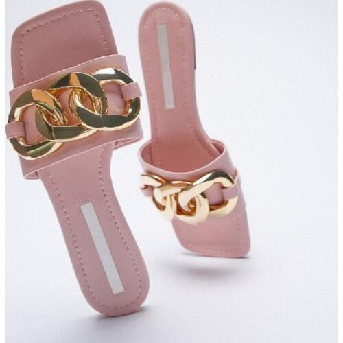 Slippers Women Summer Shoes Slides Pantofle Square Toe 2021 Flat Basic PU Rubber Rome Fabric Shoes Square Toe Slippers Flat Slid