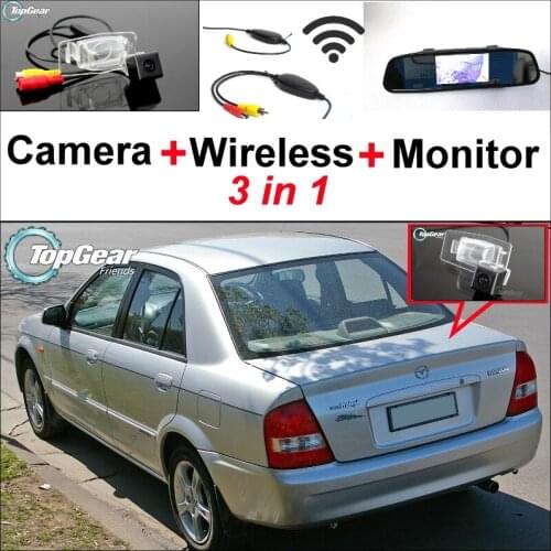 3 in1 Special Camera + Wireless Receiver + Mirror Monitor Easy DIY Back Up Parking System For Mazda Protege Protege 5