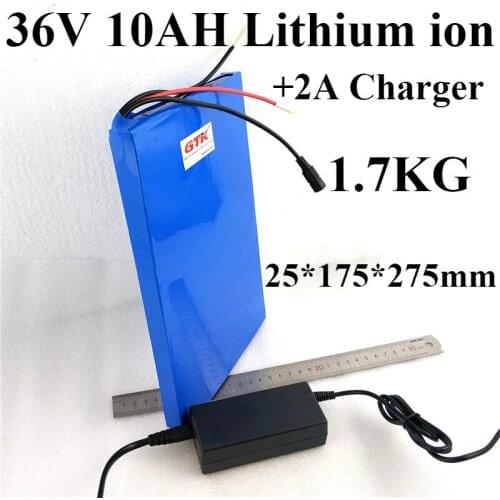 Ultra thin 36V 10AH Lithium ion bateria electric bike battery 36v 10ah +2ACharger for electric motor scooter moped Mountain bike