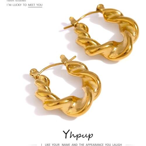 Yhpup Stainless Steel Twist Hoop Earrings Metal 18 K Gold Plated Jewelry Minimalist Gold Geometric Earrings Summer 2021 Gift