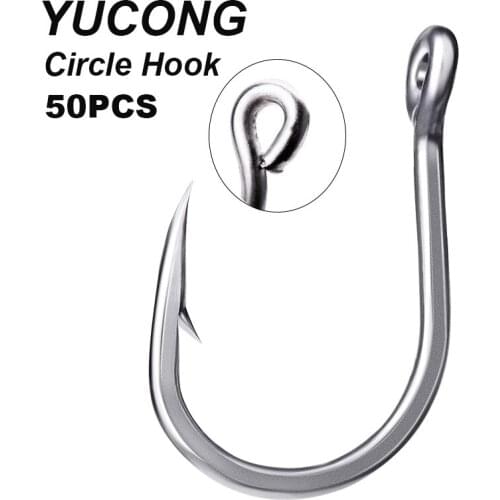 YUCONG 50PCS Circle Fishhooks 1/0-13/0# Alloy Steel Hooks Barbed Fishing Hooks Anti-rust Single Hooks For Saltwater Pesca Tackle