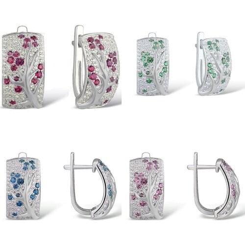 Romantic Real 925 Sterling Silver Hoop Earrings For Women Elegant Fashion Plum Blossom Earrings Wedding Party Jewelry