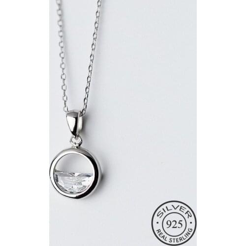 New Real 925 Sterling Silver Crystal Round Minimalist Pendant Necklaces Minimalist Fine Jewelry For Women Party Accessories