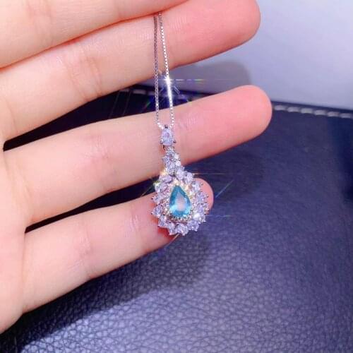 Fine Jewelry 925 Sterling Silver Inlay With Natural Gem Womens Luxury Noble Water Drop Apatite Pendant Necklace Support Detecti