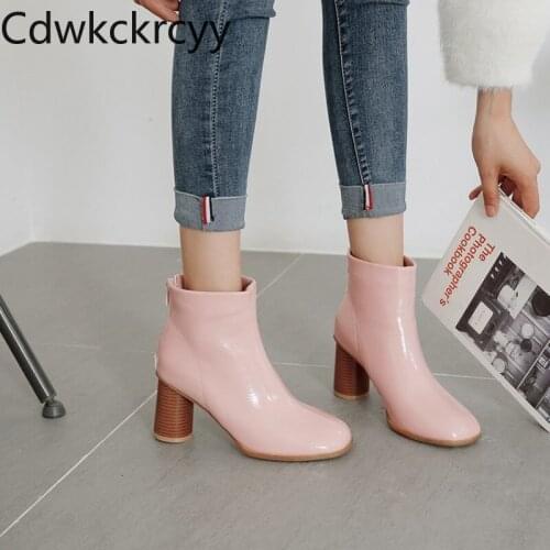 Winter The New fashion Round head Round heel Martin boots Pink sweet Plus cashmere Keep warm High heel Women boots size 34-48