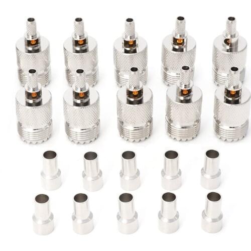 10 Sets UHF Female Jack SO239 Crimp RF Connector Coaxial Adapter For RG58 RG142 RG400 LMR195 Cable
