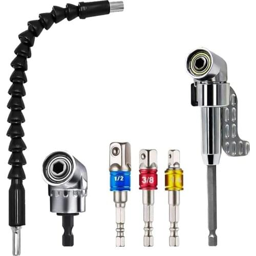 2Pcs 105-Degree Right Angle Screwdriver Accessory Adapter, 3Pcs Cordless Screwdriver Nut Adapter, 1 Flexible Shaft