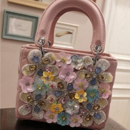 2020 New Fashion Women Flowers Appliques Diamonds Box Handbag Totes Bag Designer Ladies Pu Leather Sling Shoulder Crossbody Bags