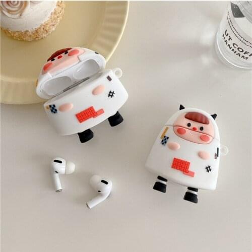 3D Creative Cow Shell for AirPods 1 2 Wireless Bluetooth Headset Protective Cover for AirPods Pro Anti-fall Silicone Shell Ins