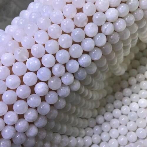 5A loose beads WHITE MOONSTONE round 4/6/8/10NN 38CM blue RAINBOW for DIY jewelry making FPPJ wholesale beads nature gem stone