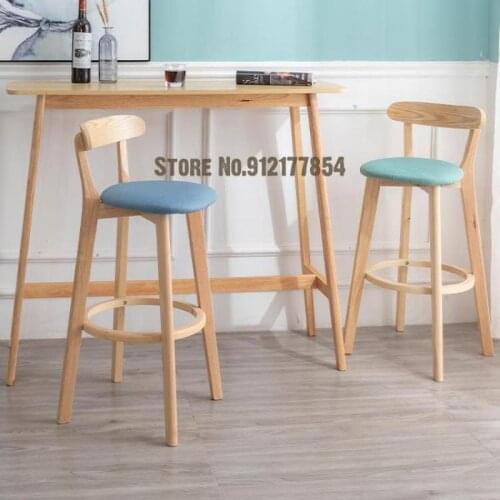 Solid Wood Bar Chair Home Modern Minimalist High Chair Nordic Backrest Bar Stool Bar Chair Milk Tea Shop Front Desk Chair