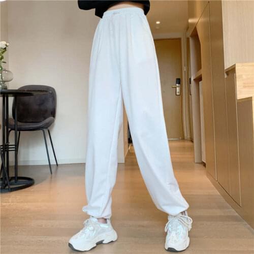 White Sweatpants Women 2021 New Summer Autumn New Baggy Fashion Casual Pants Balck Trousers Female Streetwear Loose Pants C7538