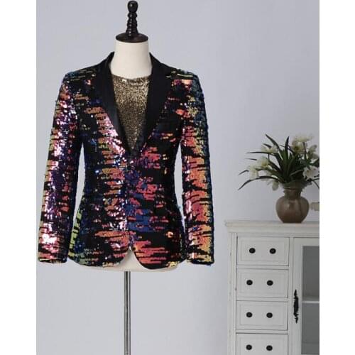 Sequins blazer men groom suit rock jackets mens wedding suits singer star style personality stage clothing formal dress b236