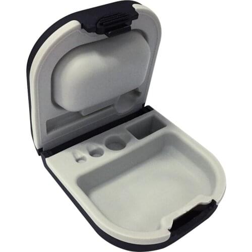 Hearing Aid Case Hard Storage Box with Battery Holder and Cleaning Brush Slot