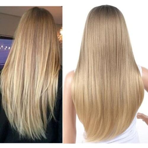 Hywamply 26" Long Straight Golden Blonde Ombre Synthetic Hair Wigs for Women Cosplay Wig Daily Wear Natural Look