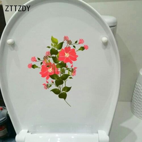 ZTTZDY 22.6*19.6CM Red Flower Classic Toilet Seat Stickers Home Room Wall Decoration T2-0669