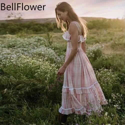 Plaid Bodycon Dress Womens Clothing Summer A-LINE Spaghetti Strap Kawaii Dresses Korean Fashion Flounced Edge Casual Sundress