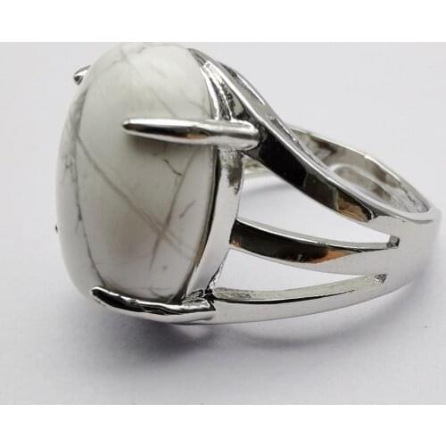 White Howlite Stone Oval Bead GEM Finger Ring Jewelry Size 8-9 X262