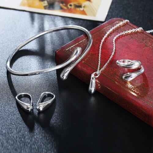 HOT SALE cute Silver drop jewelry set necklace earring bangle earring wedding lady wife women wedding Valentines gift charms new
