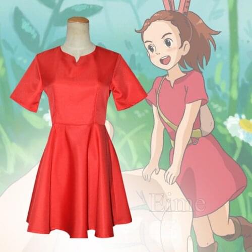 Anime Movie The Secret World Of Arrietty Cosplay Costume Halloween Carnival Red Dress For Women and Kids Custom Made