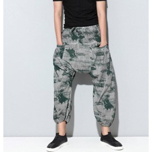 Summer thin personality loose trousers mens printing pants harem pant mens feet trousers fashion pantalon homme street novelty