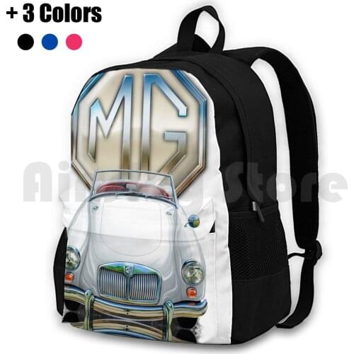 Mga Sports Car Print In White Outdoor Hiking Backpack Riding Climbing Sports Bag Mg Mga Sports Car Automotive
