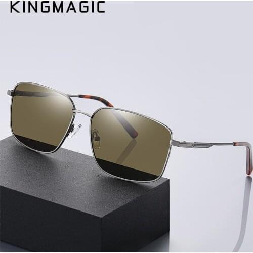 KINGMAGIC Retro Mens Polarized Sunglasses Men Rectangle Sun Glasses Metal Frame Sunglasses Men UV400