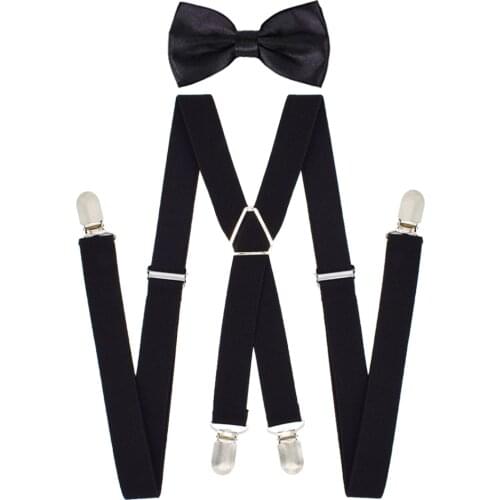 Mens Suspenders Set for Adult Polyester Material X-Shape with Bow Tie for Wedding Party