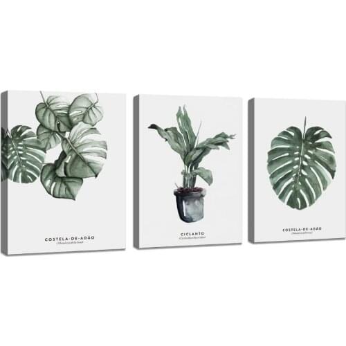 Wall Art Decor 3 Pieces Framed Canvas Prints Simple Life Green Leaf Painting Ready to Hang Home Decor Painting Drop shipping