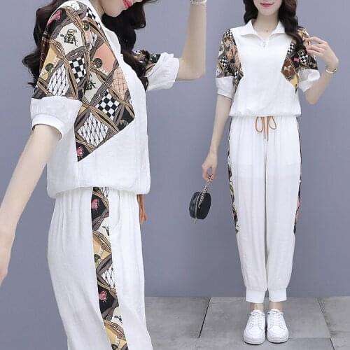 2021 New womens Sportswear Suit Summer Geometric Print Loose Short Sleeved T-Shirt Top fashion casual sports pants 2-piece set