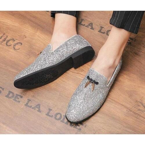 New Fashion Men glitter sequin tassels slip-on oxford Formal shoes Male Wedding prom Homecoming Shoes Sapato Social Masculino