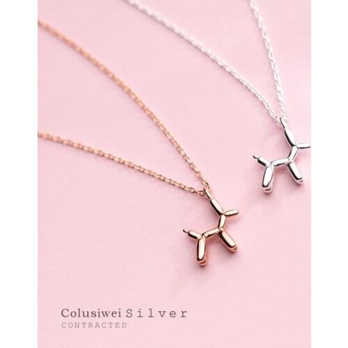 Colusiwei Authentic 925 Sterling Silver Lovely Balloon Puppy Dog Link Chain Pendant Necklace for Women Fashion Jewelry Girl Gift