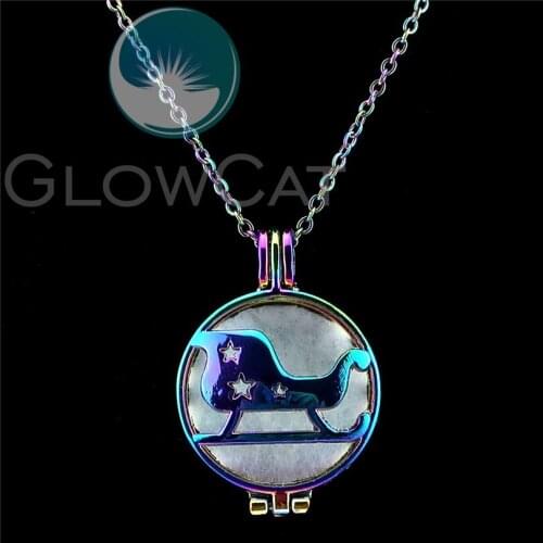 C345 Rainbow Color New Year Sled Perfume Diffuser Aroma Pearl Cage Locket Necklace Women Kids Party Gift