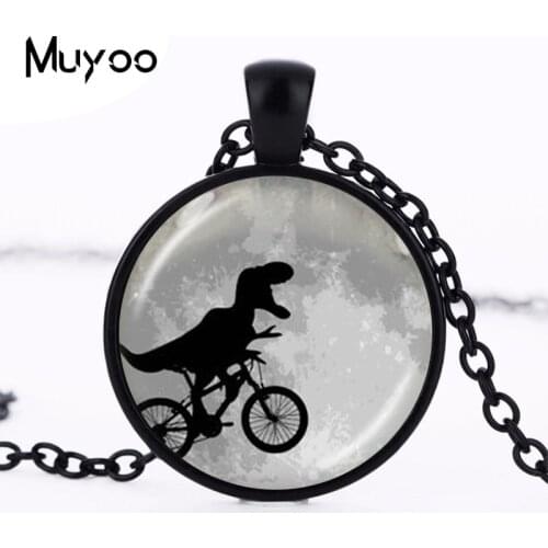 Dinosaur on Bike Necklace Full Moon Pendant Bicycle Jewelry Punk Animal Sweater Chain Necklace Fashion Clothing Accessories HZ1