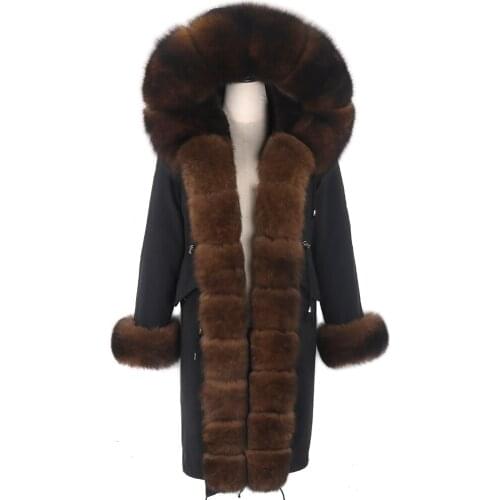 2021 X-long Parka Waterproof Outerwear Real Fur Coat Winter Jacket Women Natural Fox Fur Hood Luxury Outerwear Detachable New