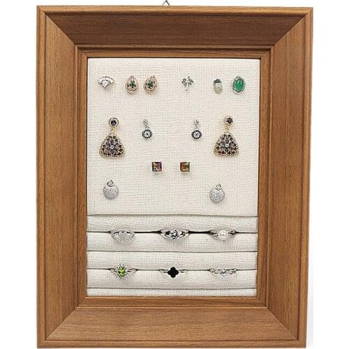 Earring Display Packaging Stand Khaki Resin Wall Hanging Photo Frame Jewelry Ring Pendent Tray Card Slot Linen Creative Portable