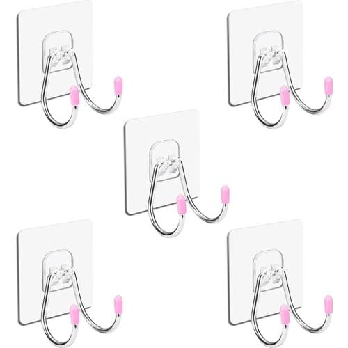 Stainless Steel Hanging Rack Clear Storage Shelf Sucker Suction Cup Holder Hook Organizer Bathroom Product Wall-mounted Hooks