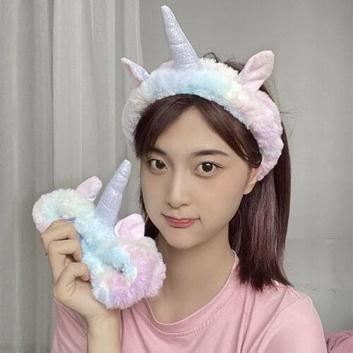 Coral Fleece Unicorn Headband For Washing Plush Soft Face Makeup Elastic Turban Hair Accessories for Bath Mask Cosmetic Hairband