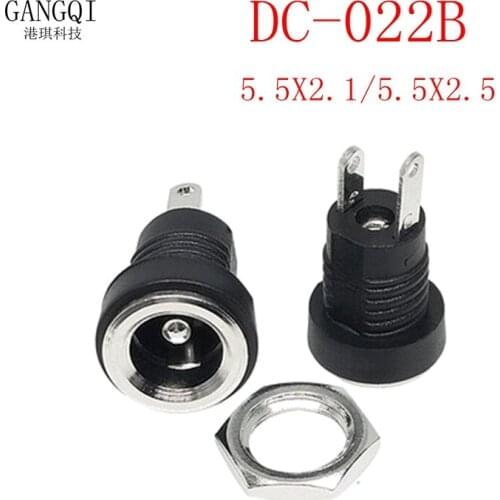 10Pcs F DC-022B or DC Power Supply Jack Socket Female Panel Mount Connector 5.5mm 2.1mm Plug Adapter 2 Terminal Types 5.5x2.1