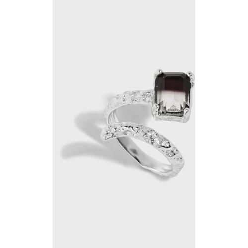 Real. Authentic 925 Sterling silver Square Tourmaline Gems Irregular Texture Ring C-JA625