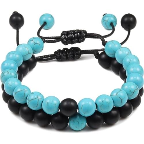 Adjustable Beaded Braided Bracelets Natural Lava Tiger Eye Stone Weave Bracelet DIY Handmade Bangles Fashion Couple Jewelry