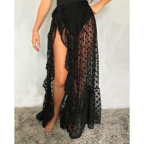 Hot Sexy Split Summer Sheer Sarong Dot Black White Beach Dress Bikini Cover-up Monokini Hawaii Vacation Bikini Wrap Skirt hot