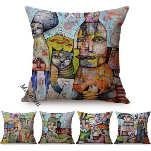 Modern Art Abstract Impressionism Showroom Decoration Sofa Pillow Case Nordic Folk Hand-Painted Oil Painting Style Cushion Cover
