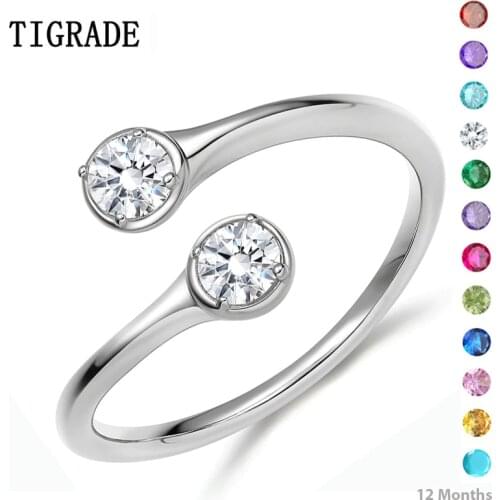 TIGRADE Wrap Resizable 925 Sterling Silver Ring Women Cubic Zirconia 12 Months Birthstone Ring Wedding Engagement Band bague